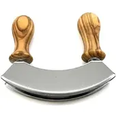 Olivenholz-Erleben Wiegemesser "DESIGN mit gedrechselten Griffen aus Olivenholz", braun, Edelstahl, Kochmesser, Wiegemesser, Doppelklinge aus Edelstahl, gedrechselte Griffe, angenehme Haptik
