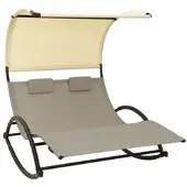 Furnicato Doppel-sonnenliege Mit Sonnendach Textilene Taupe Und Creme