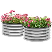 Outsunny Hochbeet aus Metall, 2er Set Blumenkasten, Kräuterbeet, Pflanzkastenmit offenen Boden , Gemüsebeet für Garten, Balkon, Silber, 60 x 60 x 30 cm