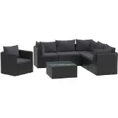 vidaXL 7-tlg. Garten-Lounge-Set mit Auflagen Poly Rattan Schwarz