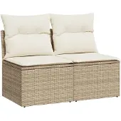 vidaXL 2-tlg. Garten-Sofagarnitur mit Kissen Beige Poly Rattan Akazie