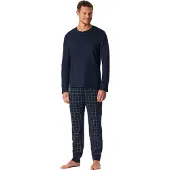 Schiesser Pyjama "Fine Interlock" 2 tlg. Rundhalsausschnitt mit Kopfleiste, langärmelig, Komfortbund