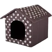 HOBBYDOG Hundehaus Hundehütte für mittelgroße Hunde - Katzenhaus, Katzenhöhle - mit herausnehmbarem Dach - Tierhaus für Katzen und Hunde für Drinnen/Indoor 60 x 55 x 60 cm [XL] Braun mit Pfoten