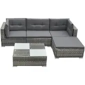vidaXL 5-tlg. Garten-Lounge-Set mit Kissen Poly Rattan Grau