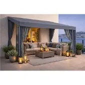 Quick Star Rank Anbau 3x4m Anthrazit mit 3 Seitenteilen Anbaupavillon Terrassendach