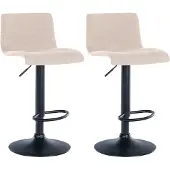 CLP 2er Set Barhocker Branford höhenverstellbar und 360 drehbar | Farbe creme Material Stoff