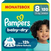 Pampers Babywindeln Größe 8, 120 Windeln, 17 kg, bis zu 100 % Auslaufschutz und Komfort für die ganze Nacht