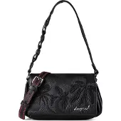 Desigual kleine Tasche schwarz Blumenrelief Klappe Schulterriemen