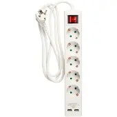 E:ZO Power outlet 5-way connector with 2x USB, 1.5m