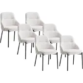 Vente-unique Stuhl 6er-Set - Bouclé-Stoff & schwarzes Metall - Weiß - LIAMONA