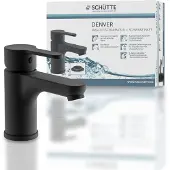 Schutte Waschtischarmatur Denver, Mischbatterie mit PopUp Ablaufgarnitur, Einhebelmischer Badezimmer, Wasserhahn Bad Schwarz matt