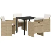 vidaXL Möbel 5-teiliges Garten Essset mit Kissen Beige Poly-Rattan - Gartenstühle 3379956