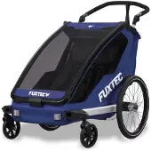 FUXTEC Fahrradanhänger Sportfux Blau FX-FA1 | 2 Sitzplätze | Hecktasche mit Reflektoren | Schiebegriff | Regen- und Sonnenschutz | faltbar Blau