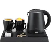 Adler AD 1387 Wasserkocher-Set, 1 Liter Fassungsvermögen, Abtropfschale und 2 Keramikbecher, 1300 W, Schwarz