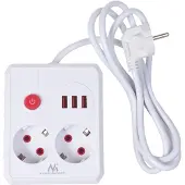 Macleans Steckdosenleiste Verlängerungskabel 2 Steckdosen + 3xUSB 110-240V AC 50/60Hz 2,1A max 2500W 1,5m weiß MCE387 W