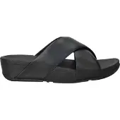 FitFlop Lulu Leather Cross Slides Open Teen - Zwart - Maat 40