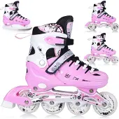 NILS Inliner Verstellbar 4in1 Rollschuhe Schlittschuhe Mädchen Damen Kinder Blades Quad Skates Kinder Inlineskates 31-34