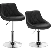 Woltu 2er-Set Barhocker Tresenhocker Barsessel mit Rückenlehne aus Kunstleder Metall höhenverstellbar, Schwarz