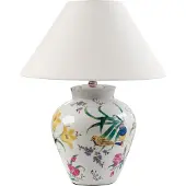 Beliani Tischlampe Weißer Porzellansockel Leinenglockenschirm mit Blumenmuster Beleuchtung Stilvoll