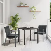 vidaXL Desgin 3-teiliges Gartensitz-Set mit Kissen Schwarz Poly-Rattan - Gartenstühle 3379065