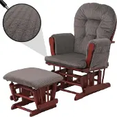 Mendler Relaxsessel MCW-C76, Schaukelstuhl Sessel Schwingstuhl mit Hocker Stoff Cord 320g/m² dunkelgrau Gestell dunkel