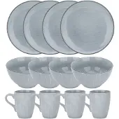 Intirilife hochwertiges 12-teiliges Geschirrset in Grau für Frühstück Mittag- und Abendessen - Dinnerset Frühstücksgeschirr