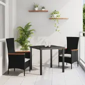 vidaXL Desgin 3-teilige Garten-Essgruppe mit Kissen Schwarz Poly-Rattan - Gartenstühle 3379422