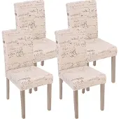 Mendler 4er-Set Esszimmerstuhl Littau, Stuhl Küchenstuhl Textil mit Schriftzug, creme, Beine Struktur - Eiche