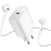 Avizar , USB-C Ladegerät 20 W Set mit USB-C Kabelkopfhörern und Fernbedienung, Weiß