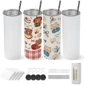 Vevor Sublimationsbecher 4 Stk. (591 mL), Sublimationstumblers aus Edelstahl mit Deckeln & Strohhalm, Doppelwandige Isolierte Sublimationsrohlinge für Individuelle DIY-Gestaltung Geschenke