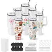 Vevor Sublimationsbecher 8 Stk. (1183 mL), Sublimationstumblers aus Edelstahl mit Deckeln & Strohhalm & Griff, Doppelwandige Isolierte Sublimationsrohlinge für Individuelle DIY-Gestaltung Geschenke