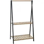 Mendler Bambus Standgarderobe HWC-Q32, Garderobenständer Kleiderständer Schuhregal, Stange 2 Ablagen 130x70x44cm ~ natur-schwarz
