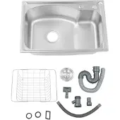 OEM Küchenspüle, Edelstahl, Einzelbecken mit Abtropfkörbchen, Hellgrau