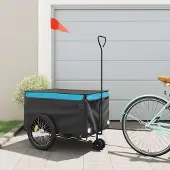 vidaXL Möbel Fahrradanhänger Schwarz und Blau 45 kg Eisen - Fahrradanhänger &38641