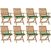 vidaXL Klappbare Gartenstühle mit Kissen 8 Stk. Massivholz Teak
