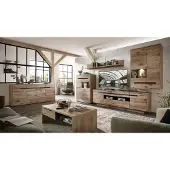 Lomadox Wohnzimmer Komplett Set inkl. Beleuchtung BURNHAM-36 in Eiche Nb. mit graphit