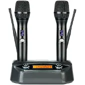 INF Professionelles Dual-Funkmikrofon mit festem Empfänger Black