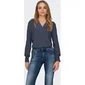 ONLY Blusenshirt "ONLMETTE V-NECK LS SMOCK TOP NOOS WVN" Kunstfaser, regular fit