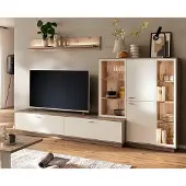 Lomadox Wohnwand in Eiche und weiß modern mit LED-Beleuchtung, 3-teilig - SAGUNTO-05