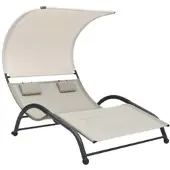 Furnicato Doppel-Sonnenliege mit Sonnendach Textilene Creme