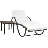 Furnicato Sonnenliege Mit Auflage & Tisch Poly Rattan Braun