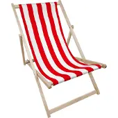 AllBags Liegestuhl klappbar aus Holz mit weiß-rotem Streifen-Motiv – Klappstuhl Klappliege Sonnenstuhl Strandstuhl Gartenliege