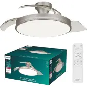 Philips LED-Deckenventilator Atlas, nickel, leise, CCT, DC dimmbar, alu / grau / zink, für Wohn- / Esszimmer, Metall, Modern