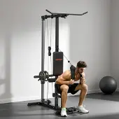 SUGIFT Latzugstation Kabelzug Heimtraining, Kraftstation Ruderzüge, Stahl Kunstleder, Schwarz | 140x108x197 cm | bis 50 kg | 4-fach verstellbar