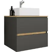 VCM 2-tlg. Waschtisch mit Aufsatz Keramikbecken, Badschrank mit 2 Softclose-Schubladen, Maße Waschplatz Set: H. 51 x B. 60 x T. 47 cm, Cosila-A