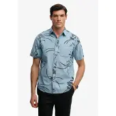 Superdry für Herren. M4011129A Vintage Loom Kurzarmhemd blau (L), Lässig, Baumwolle