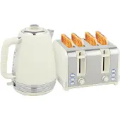 HOMCOM Wasserkocher Toaster Set mit 4 Scheiben Toaster, 1,7L Wasserkocher Creme
