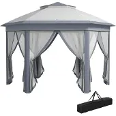 Outsunny Gartenpavillon Faltpavillon mit 6 Seitenteile Doppeldach Grau
