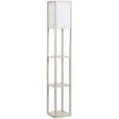 HOMCOM Stehleuchte Beleuchtung mit 3 Regalen E27 bis 40W E1-MDF Eiche+Weiß