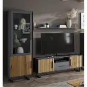 Lebenswert Wohnwand >Joe< (3-teilig) in Eiche / anthrazit - 239x197x40 (BxHxT)